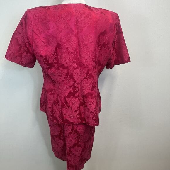 Vintage Melissa 2pc Blazer Skirt Suit Plus sz 16W Pink Brocade Lace Beads 80's - Picture 10 of 14